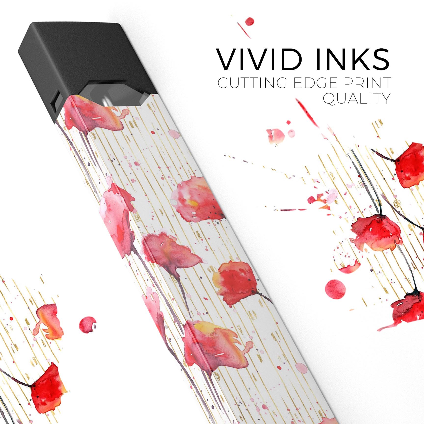 Karamfila Watercolo Poppies V15 skin-wrap for JUUL device featuring vibrant poppy design and protective layers.